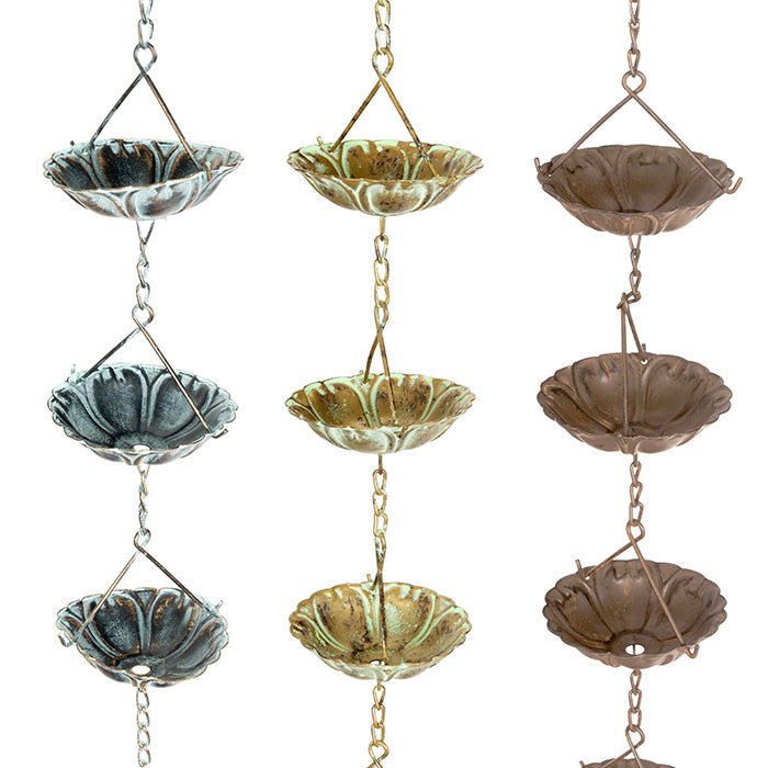 Waterlily Metal Rain Chain in Three Colours - Alfresco Gardenware