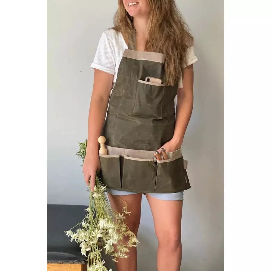 Waxed Canvas and Suede Gardening Apron from Heaven In Earth