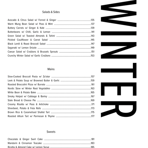 Contents page for Winter recipes from Seasoned by Casey Lister