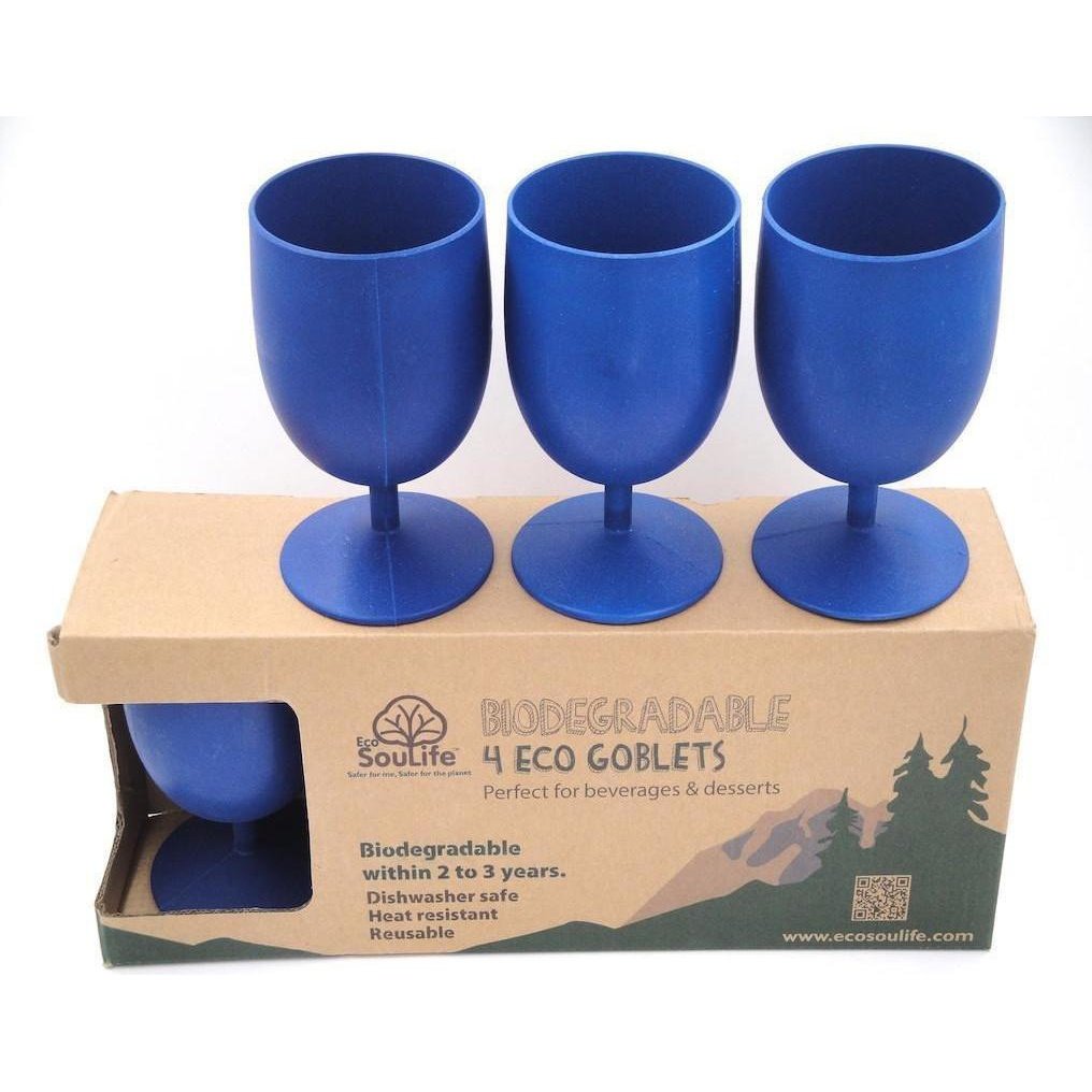 Set of 4 Bamboo Goblets from EcoSoulLife in Sky Blu, with Packaging.