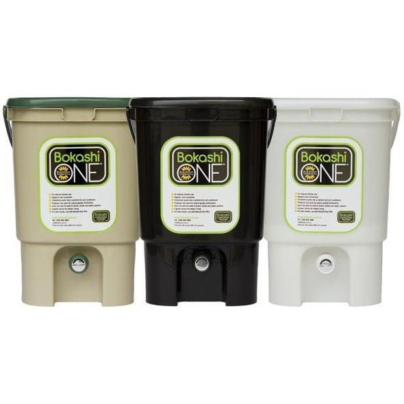 Bokashi One Buckets in Tan/Green, Black and White
