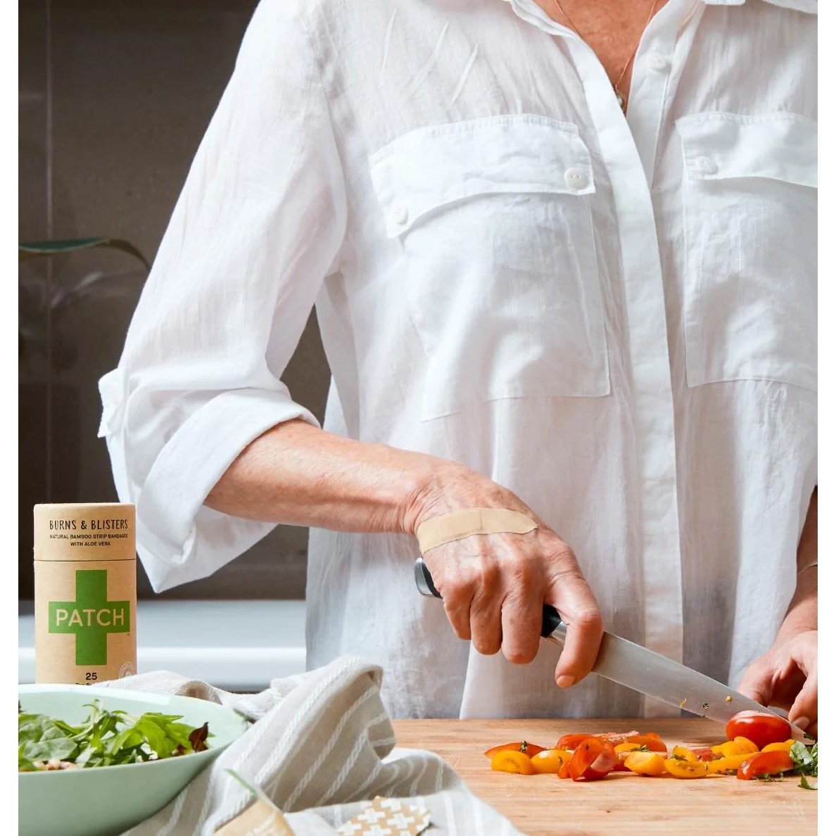 Patch natural aloe bandaid in use in kitchen