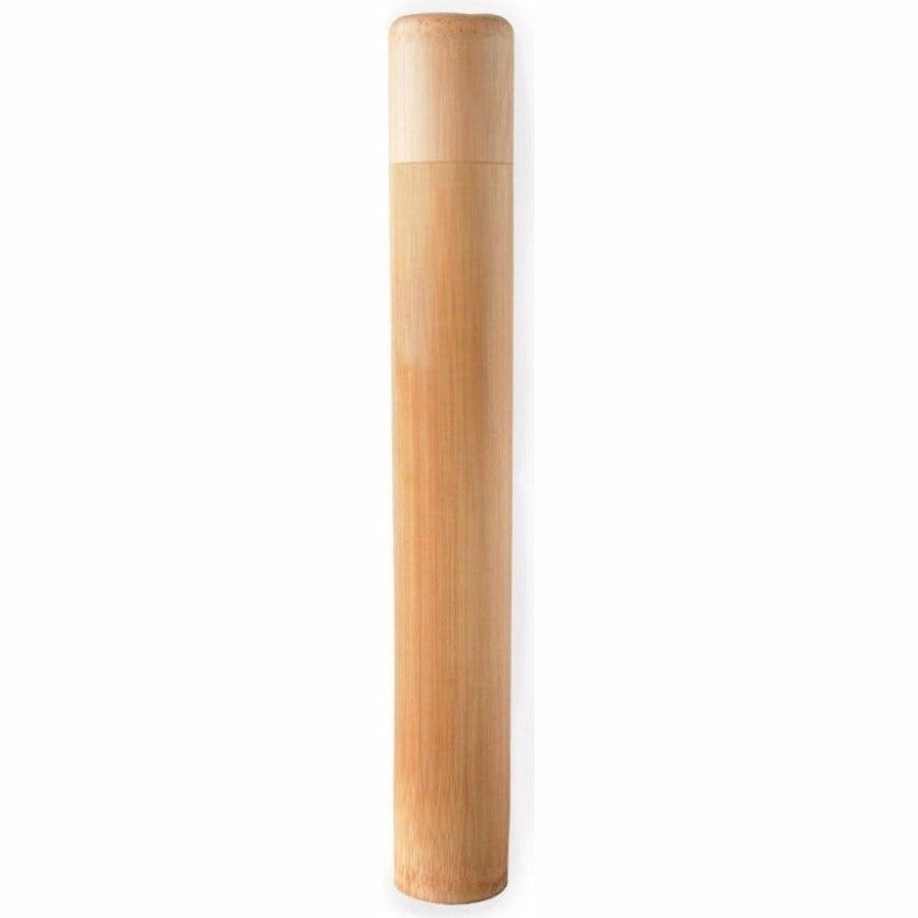 Upright Cylindrical Toothbrush Travel Tube made from Bamboo